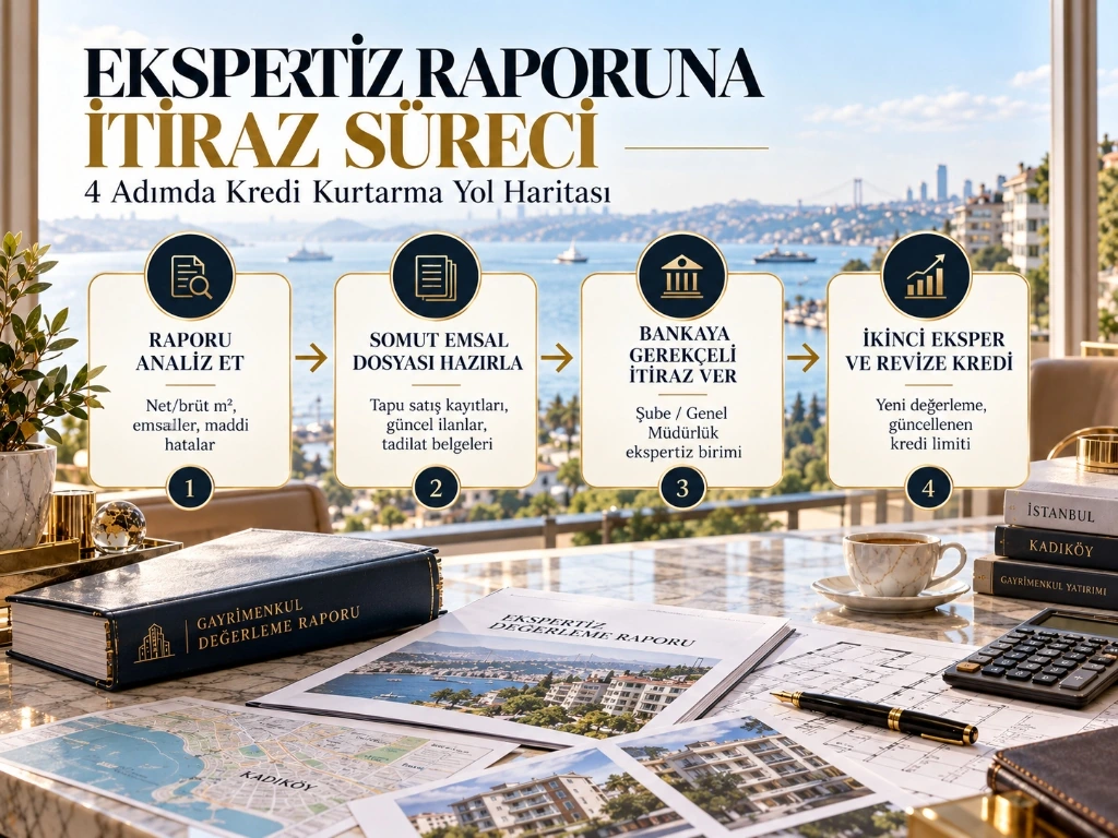4 aşamada konut kredisi ekspertiz raporuna itiraz, somut emsal hazırlığı ve banka revize kredi süreci yol haritası